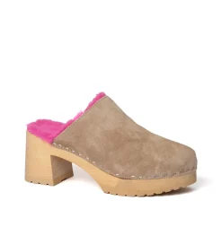 SOFTCLOX Hanja Kaschmir/Plusch Taupe/Pink (Natur)-Frau Clogs