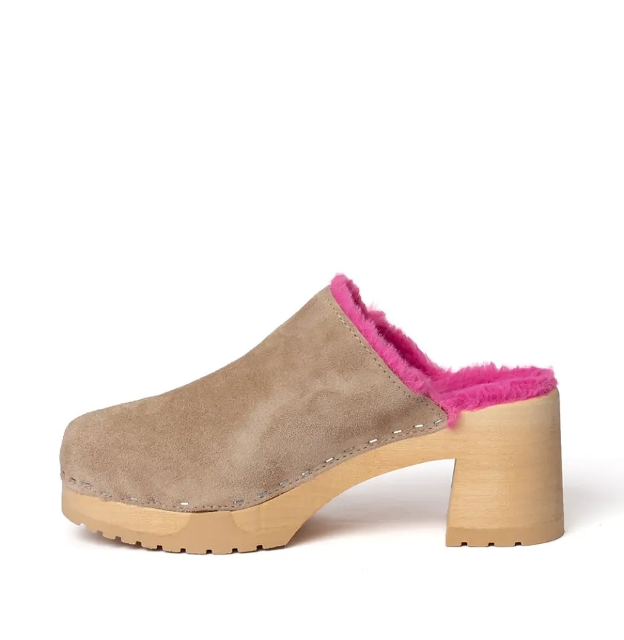 SOFTCLOX Hanja Kaschmir/Plusch Taupe/Pink (Natur)-Frau Clogs