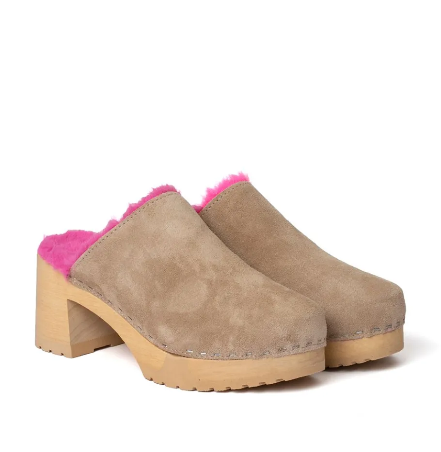 SOFTCLOX Hanja Kaschmir/Plusch Taupe/Pink (Natur)-Frau Clogs