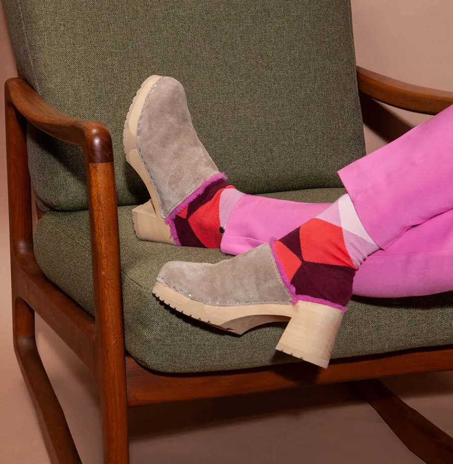 SOFTCLOX Hanja Kaschmir/Plusch Taupe/Pink (Natur)-Frau Clogs