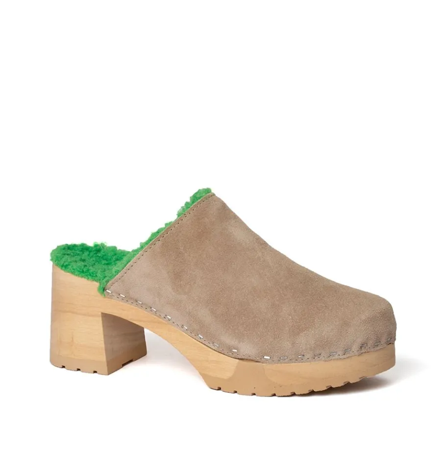 SOFTCLOX Hanja Kaschmir/Plusch Taupe/Green (Natur)-Frau Clogs