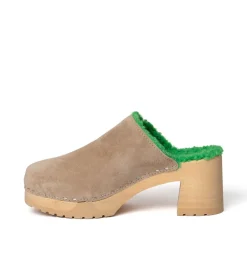 SOFTCLOX Hanja Kaschmir/Plusch Taupe/Green (Natur)-Frau Clogs