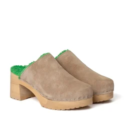 SOFTCLOX Hanja Kaschmir/Plusch Taupe/Green (Natur)-Frau Clogs