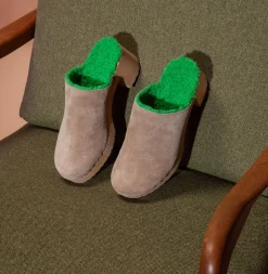 SOFTCLOX Hanja Kaschmir/Plusch Taupe/Green (Natur)-Frau Clogs