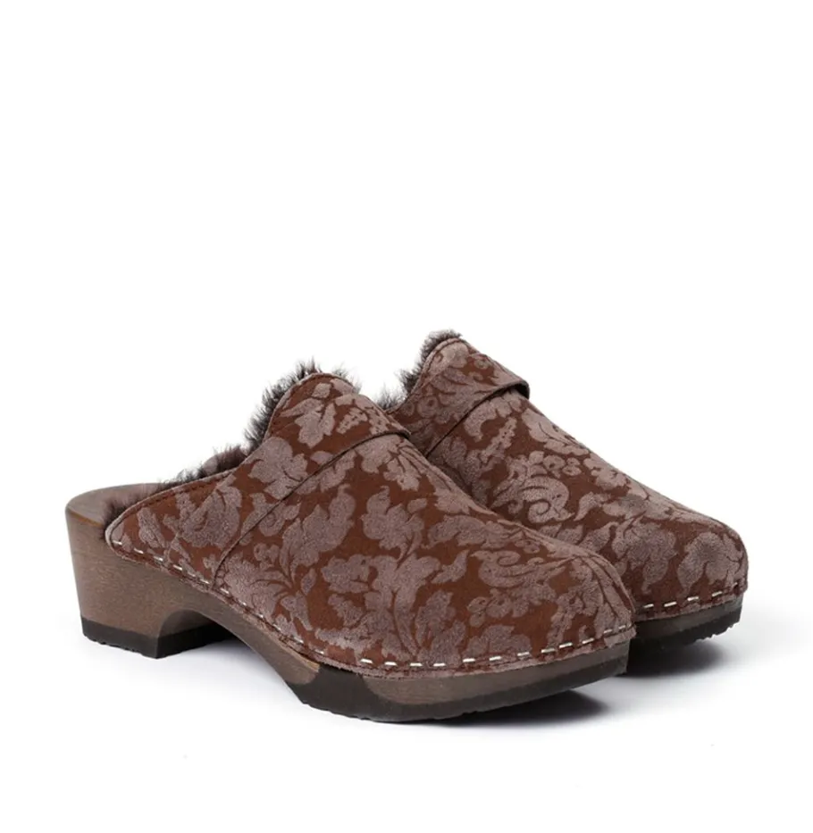 SOFTCLOX Taira Brokat/Lf Brown (Dunkel)-Frau Clogs